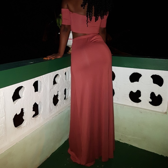 Maxi Skirt Set w/ Side Slits - Peach - Picture 2 of 5
